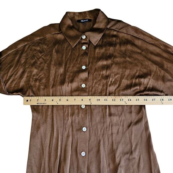 Madewell womens Sz 2 brown satin button front midi dress - Picture 6 of 9